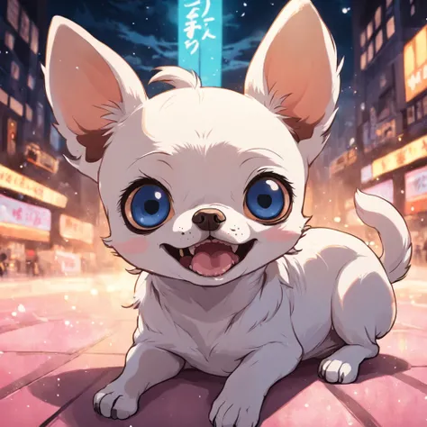 A 4K digital sticker with the adorable face of a cartoon cream chihuahua and big eyes.