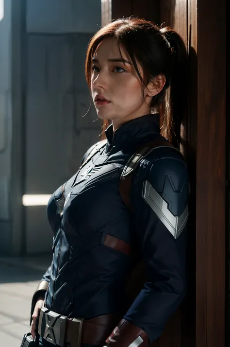 Ultra Realistic female Captain america with new suit, Cinematic scene, 8k, motion blur going