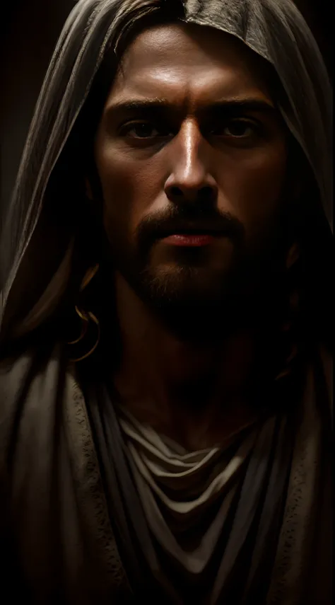 JESUS CHRIST DARK PHOTO: realistic epic, soft cinematic portrait, adobe lightroom, photographic lab, highly detailed, faded, (neutral colors: 1.2), (hdr: 1.4) , (soft colors:1.2), hyperdetailed, (artstation:1.4), cinematic, warm lights, dramatic light, (in...