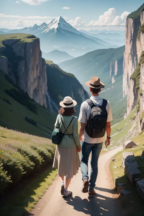 couple, mountain, traveller, ghibli