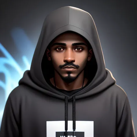 Estilo darkweb Cara de hacker, homem negro moreno(pele morena) de 25 a 30 anos,with black hood over head , fundo obscuro(preto), realista (4k) vida real