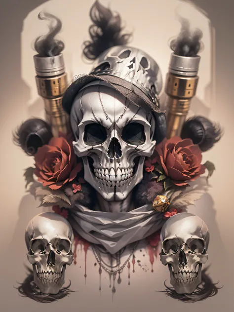 a skull with a hat and a cigarette in its mouth, digital art by Tom Wänerstrand, trend in cg society, gothic art, um esqueleto fumando um charuto, esqueletos fumando charutos, O Rei da Morte, with a crown of skulls, olhar, 8 k altamente detalhado ❤🔥 🔥 💀 🤖 ...