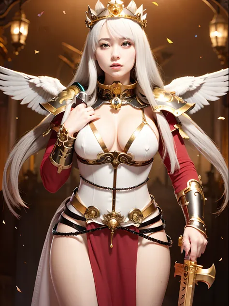 (masutepiece), Professional , ​masterpiece、top-quality、photos realistic , depth of fields （Gemstone White Metal Body:1.９),(Matte White、Jewel Gold Weapon（Jewel Metal Body:1.４),Gorgeous metal weapons ,（（ Detailed and gorgeous sword of the brave）） , Beautiful...