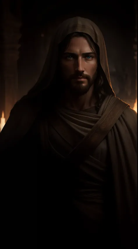 JESUS CHRIST DARK PHOTO: realistic epic, soft cinematic portrait, adobe lightroom, photographic lab, highly detailed, faded, (neutral colors: 1.2), (hdr: 1.4) , (soft colors:1.2), hyperdetailed, (artstation:1.4), cinematic, warm lights, dramatic light, (in...