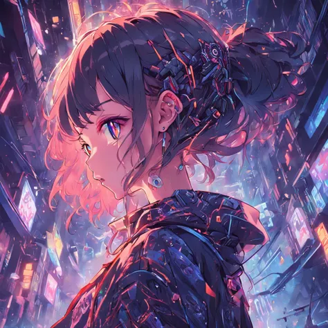 (High quality), Very cool girl in cyberpunk intricate streetwear, Beautiful, Detailed portrait, intricate complexity, 4 k, Beautiful, cinematic dramatic atmosphere, Sharp focus