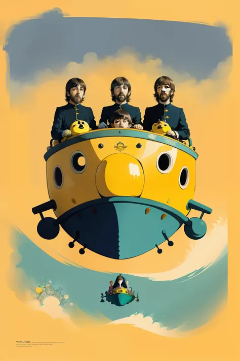 The Beatles On a yellow submarine, concept art, 4k