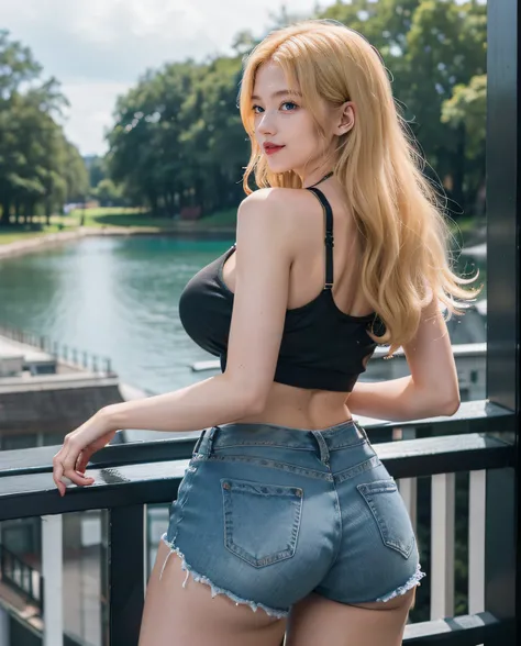 1girl, (Blue Eyes), smiling, (Sana Minatozaki), wide hips, Big Boobs, big ass, (Best Quality, 8k, Masterpiece: 1.3), Clear Focus: 1.2, Perfect Body Beauty: 1.4, Slender Abs: 1.2, Highly detailed face and skin texture, detailed eyes, double eyelids, red lip...