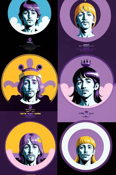 The Beatles On a purple submarine, concept art, 4k, in the style of peter max