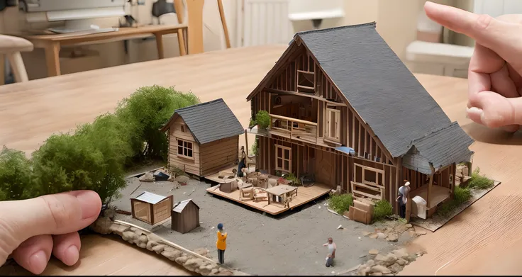 man making house in miniature work hands