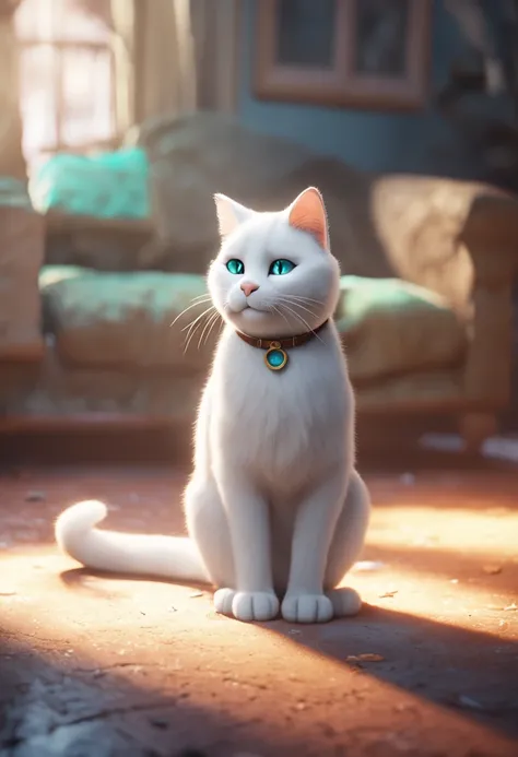 white cat, disney cartoon, 8k