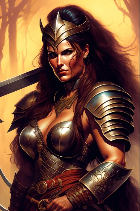 A woman in a suit with a sword and armor, Portrait of a barbarian woman, Portrait of a Barbarian Woman, A Barbarian Warrior Woman, A Warrior Woman, Karol for UHD, A very beautiful barbarian woman, A Very beautiful Berserk woman, A warrior Woman, Gerald Bro...