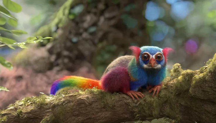 A Rainbow Loris that is in a tree is the main protagonist Natural realistic rendering, fotorrealista altamente detallado, render fotorrealista, Arte conceptual fotorrealista, Render hiper real, Renderizado 3D realista rojo, Aves f CGsociety, Imagen fotorre...