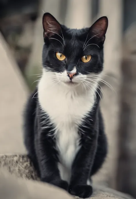 Gato malhado de preto e Branco, foto realista com cores vibrantes, 8k