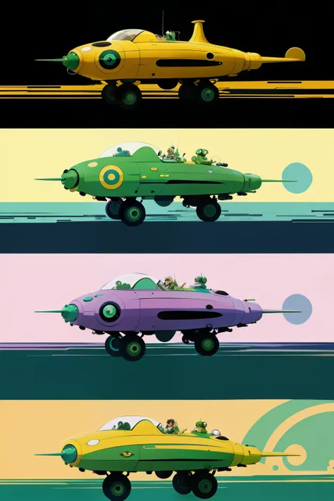 The beetles on a green submarine, concept art, 4k, in the style of peter max