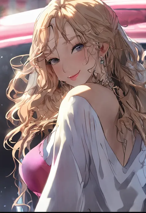 ((Best quality, 8k, Masterpiece :1.3)), pretty woman, 1girl, huge breasts :1.3, slender figure :1.1, firm abs, happy smile, blond hair, (pool, wet body, erotic clothes :1.1), ultra-detailed face, detailed lips, detailed eyes, double eyelid