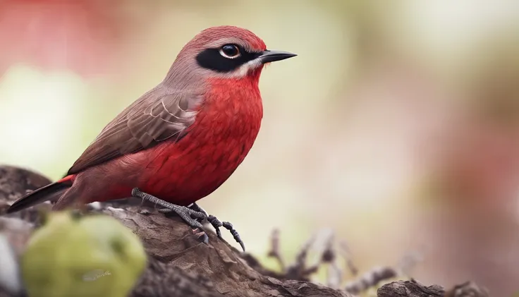 Ruficauda diamond bird with colors on its face red and all its body lemon all over its body that this in a tree is the main protagonist Natural realistic rendering, fotorrealista altamente detallado, render fotorrealista, Arte conceptual fotorrealista, Ren...