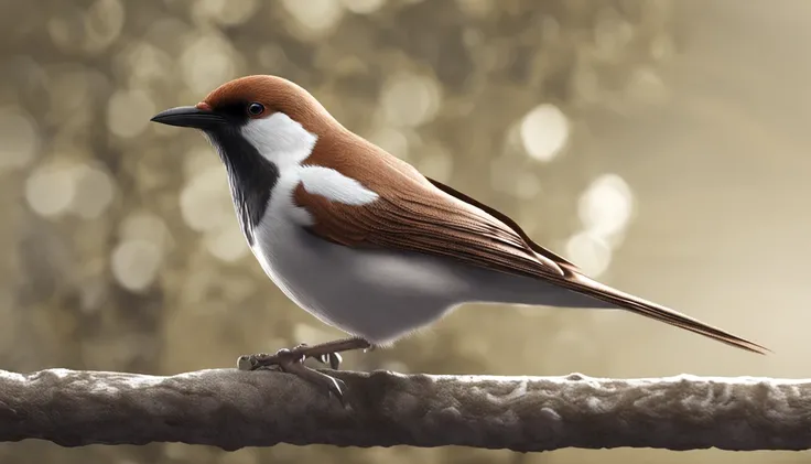 Diamond bird Bichenov with white face a rya above dark brown eyes on the back light brown with white dots and on its black wings the tail is brown odvuro all over its body that is in a tree is the main protagonist Natural realistic rendering, fotorrealista...