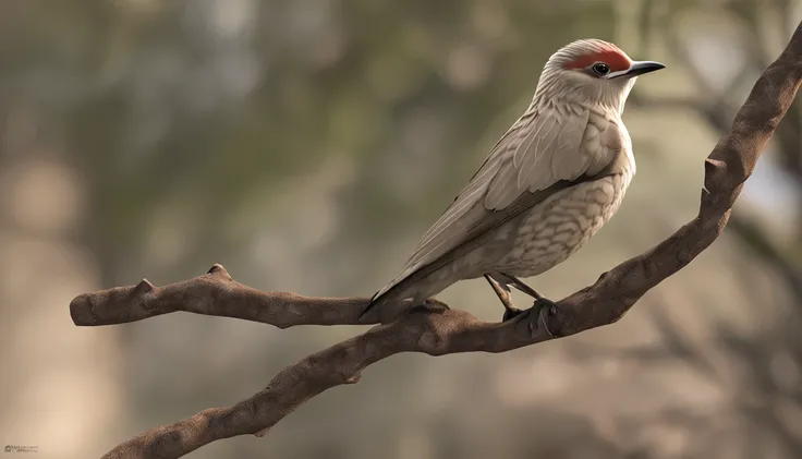 Japanese disabelitas bird are brown eyes beige body and dark brown tail on the bottom beige all over its body that is in a tree is the main protagonist Natural realistic rendering, fotorrealista altamente detallado, render fotorrealista, Arte conceptual fo...