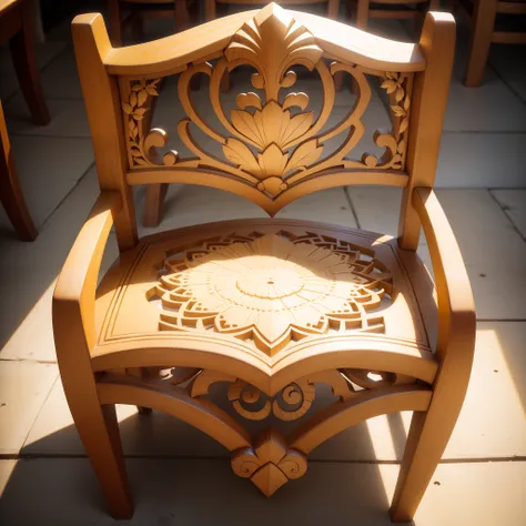 Artistic wooden chair, rica em detalhes, carved in yellow ipê wood, 16k, flores amarelas, carved ipê sheets.