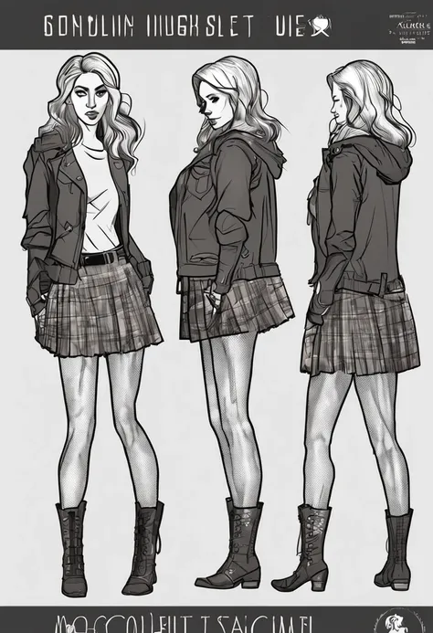 an illustration of a girl in a short skirt and jacket, full body character sheet, full body illustration, behance hd, full body drawing, detailed full body concept, official character illustration（（（）），（（natta）），