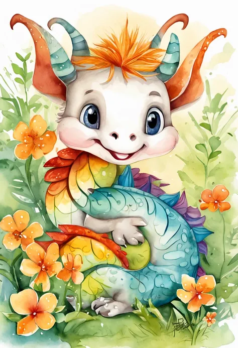 Cartoon cute little dragon, painting digital adorable, arte digital detalhada bonito, colorful kids book illustration, bela arte digital, abelha maia, illustration of childrens books, illustration of childrens books, (abelha), cute illustration, cute story...