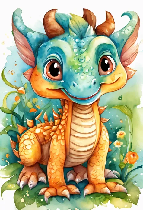 Cartoon cute little dragon, painting digital adorable, arte digital detalhada bonito, colorful kids book illustration, bela arte digital, abelha maia, illustration of childrens books, illustration of childrens books, (abelha), cute illustration, cute story...