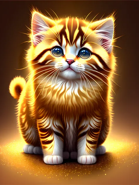 The kitten was covered in golden fur，Sparkling，It looks like its just rubbed with oil。