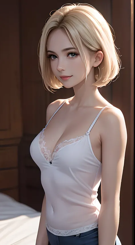 ((of the highest quality, 8K, masutepiece: 1.3)), Sharp Focus: 1.2, Perfect body shape, (Pretty Woman: 1.4), slender, Small breasts, (Strong sunlight in the morning: 1.2), Highly detailed face and skin texture, long lashes, Smile, shiny white blonde, Trans...