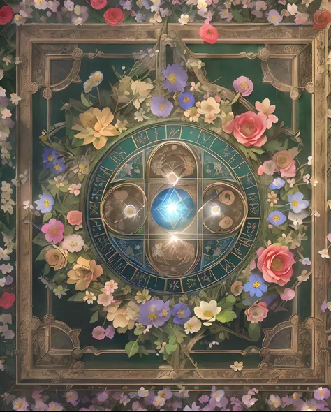 Array Special Effects Geometric and astrological central circular configuration reproduced with flowers、Symmetrical and colorful、Recreated with ancient beautiful Buddhist magic square flowers、Print real pearls、An aesthetic masterpiece of magic squares、top-...