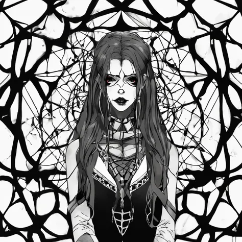 Anime, Black and white Harlequin Girl, llorando, Dispair, maquillaje payaso, gotic, solid circle eyes, horror, atmosphric perspective, mejor calidad, wistful look, rubor, soga al rededor de su cuello, suicidio, alto contraste, sangre, La mejor calidad, Obr...