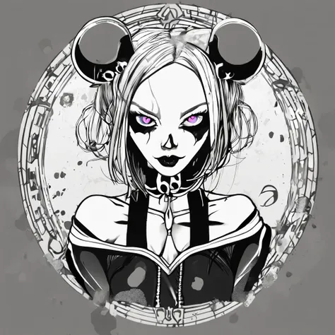 Anime, Black and white Harlequin Girl, llorando, Dispair, maquillaje payaso, gotic, solid circle eyes, horror, atmosphric perspective, mejor calidad, wistful look, rubor, soga al rededor de su cuello, suicidio, alto contraste, sangre, La mejor calidad, Obr...