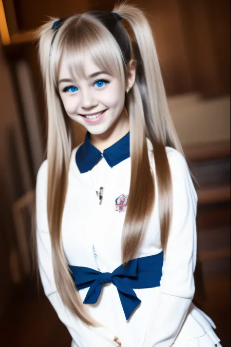 caucasian cute smiling twin-tailed girl,mischievous