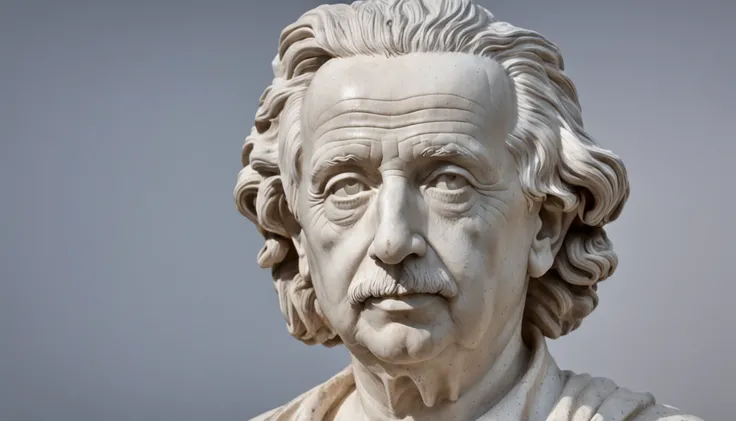 Prompt:criar um retrato de Albert einstein, olhar escultura, cobre oxidado, turquesa e argila, baixo relevo, White Marble, Escultura romana e grega, azul escuro, fundo quadrado liso e limpo, straight head, erigir, imagens orientalistas, folhas de argila no...