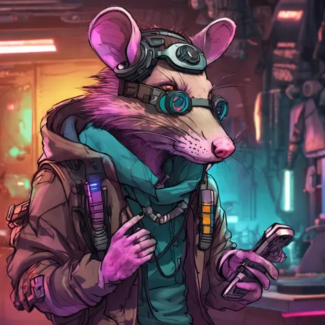 a furry anthro rat in cyberpunk style