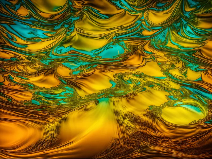 Create a work in which luminous liquids cascade, forming abstract patterns in their fall, creando un efecto visual fascinante que captura el movimiento y la luz.