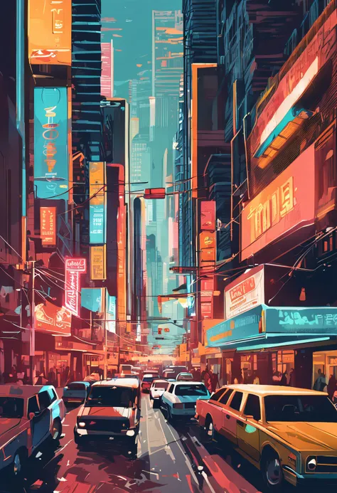 The sight of a realistic urban cityscape is one filled with towering skyscrapers, bustling streets teeming with traffic, and the glow of neon lights illuminating the night. The sounds of motor vehicles, honking horns, and the hustle and bustle of activitie...