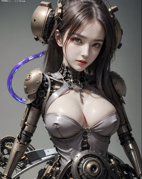 1 Mechanical Girl、((super realistic details))、portlate、globalillumination、Shadow、octan render、8K、ultrasharp、Steampunk Cyborg Body、White porcelain body、Hydraulic cylinder、Details of complex ornaments、Sumerian details、highly intricate detail、Realistic light、...