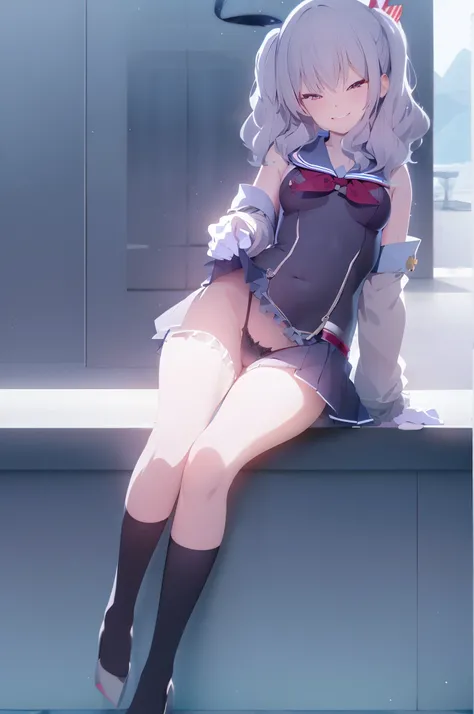 Kashima OG, kashima (kancolle), beret, epaulets, red neckerchief, frilly sleeves, Long sleeves, Military uniform, (White Gloves) Miniskirt, Pleated skirt, anchor,(masutepiece), Best Quality,masutepiece, ultra-detailliert, hight resolution,(llight rays),Bes...