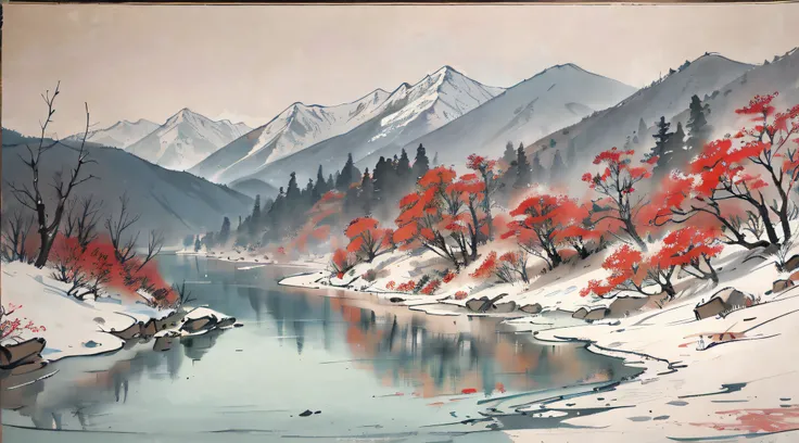 （tmasterpiece，best qualtiy：1.2），Tradition Chinese Ink Painting，mont，near a river，