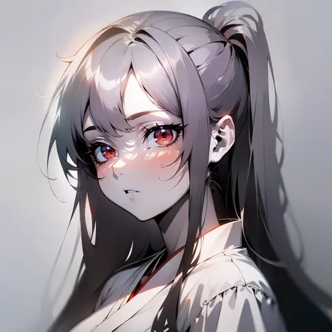 (japanese anime, slender, glossy, light and shadow, shadow, tsundere style), best image quality, silver hairstyle, red eyes, whi...