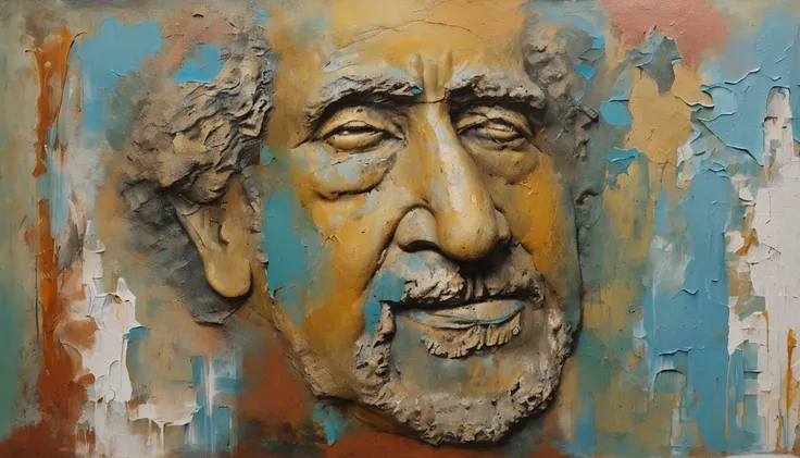 Prompt:criar um retrato de Albert einstein, olhar escultura, cobre oxidado, turquesa e argila, baixo relevo, White Marble, Escultura romana e grega, azul escuro, fundo quadrado liso e limpo, straight head, erigir, imagens orientalistas, folhas de argila no...