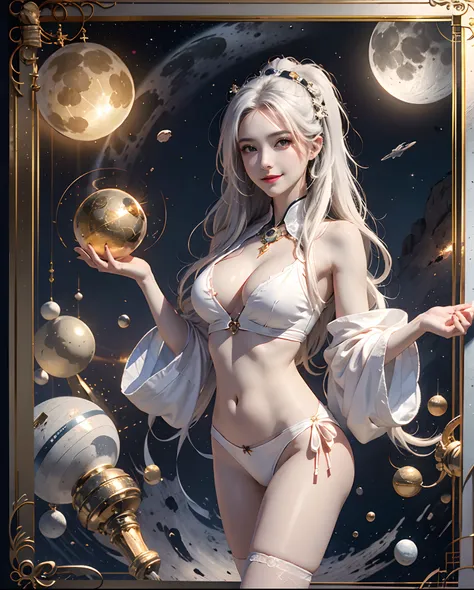 Birth Chart、Venus、optic、a moon、suns、planetes、stele、kindly smile、rokoko、Breasts are small and B size、A slender、Cleavage is visible。legs are thin and beautiful,Skin is white and transparent