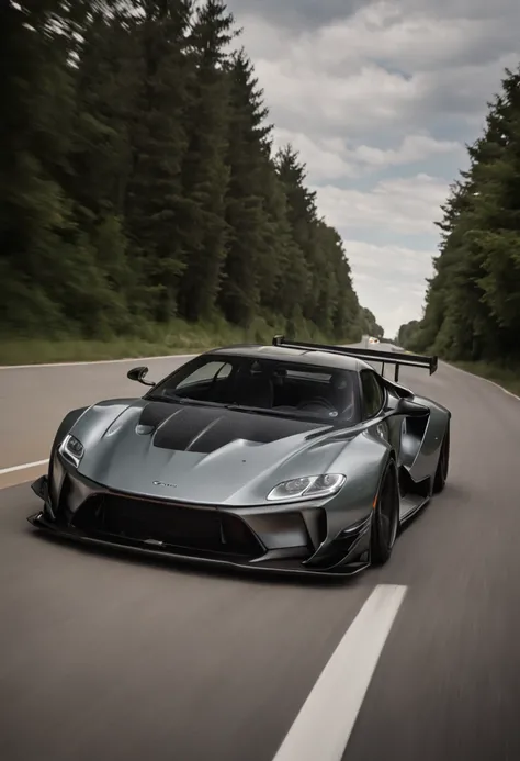 Capture the GTR Liberty Walk in motion on a scenic road, Showing the integration between the car and the environment.