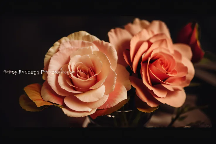 there are two pink flowers that are sitting in a vase, roses in cinematic light, melanchonic rose soft light, photo taken with canon 5d, shot on sony a 7 iii, shot with canon eoa 6 d mark ii, roses, shot on sony a 7, mutated flowers, shot with canon 5 d ma...