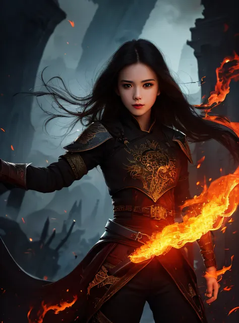 1girl,solo,masterpiece, best quality,fantasy,dark,shadow,
face is important,boy is important,eyes are important,rThe character is the main body of the work,(upper body),
flames,ruins, swirling magic,