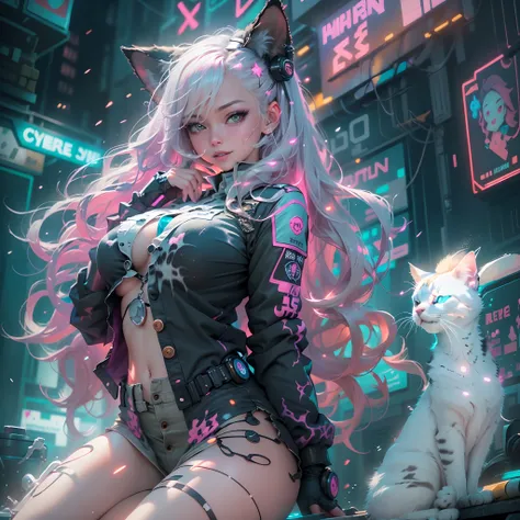 (top-quality), (​masterpiece), (hight resolution), (tmasterpiece)、 cinematric light, Cinema Shadow, Sharp Image, Extremely detailed, Volumetric, (Pink Neon City)、(cyberpunkcity), particles effect, beautiful effects, Vivid colors, neons, Neon light, colorfu...