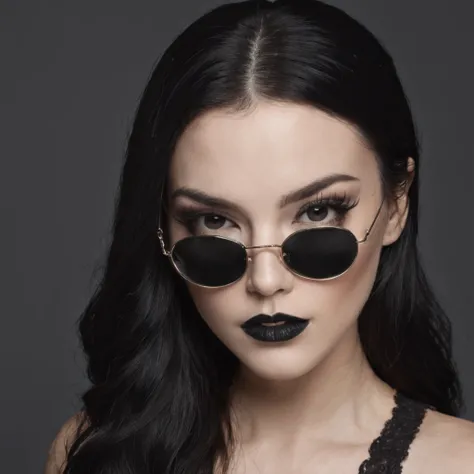 sultry female with black hair, wearing eyepatch, wearing black lipstick, sexy