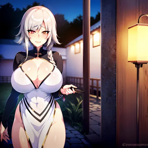 (Masterpiece, Best Quality, High Quality:1.4), professional artwork, Intricate Details, field of view, sharp focus, seductive look, (blush:1.3), smile, outdoors, looking at viewer, moody lighting, (perfect detail eyes:1.2, glowing eyes, shiny skin, kiss, l...