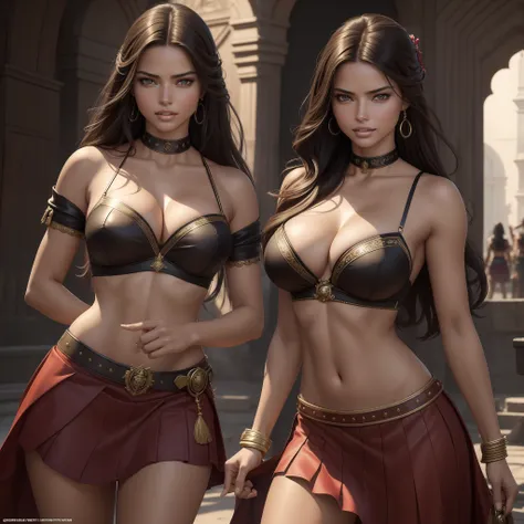 "((top-quality)), ((​masterpiece)), (detaileds: 1.4), 3D Realistic Oil Painting , Sexy charming pirate adriana lima smiling mischievously, sexy midriff, slim waist, epaulette, Seductive cleavage, Pleated mini-skirt, Sharp details, Frivolous and scandalous,...