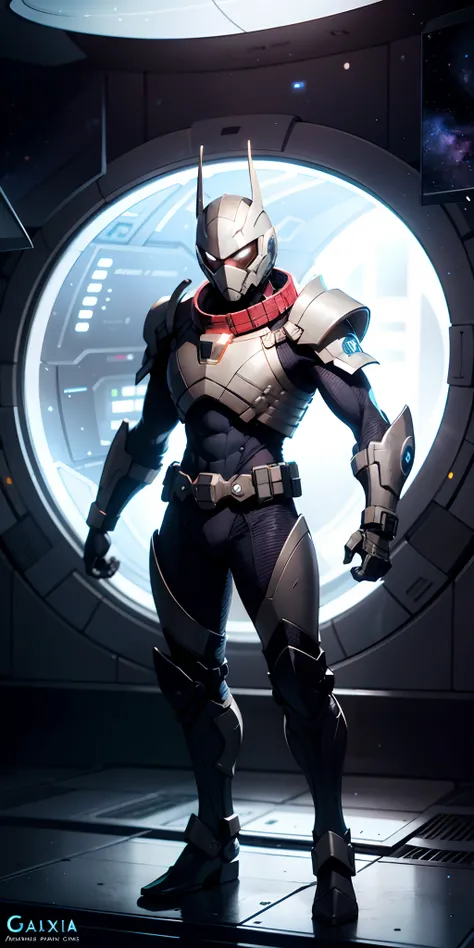 "Man in Marvel Combat Machine Armor on a Space Base", armadura enferrujada:0.9, galaxy, foto profissional:1.3)